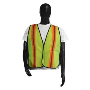 Safety Vests Lime Green Polyester, Orange/Silver Stripes, Elastic Sides & Velcro Front