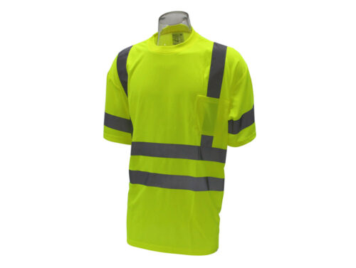 Safety Shirts Class 3 Lime Green Safety T-Shirt, Short Sleeves, Left Chest Pocket, 100% Polyester [size: S-6X]