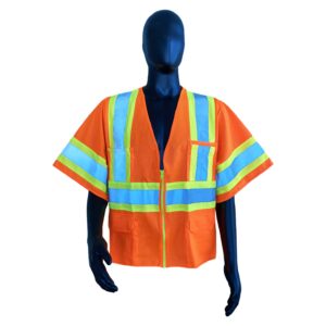 Safety Vests Class III Orange, Solid Front/Back, 5 Pockets, Zipper Front [size: S-9X]