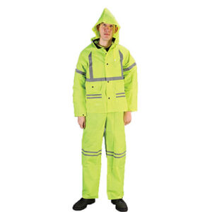 Rainwear Wear Yellow 3 pc PVC on Polyester Rain Suit, .35 mm, w/Silver Reflective Stripes [size: S-2X]
