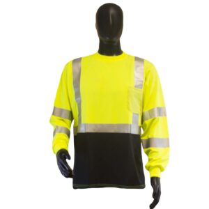 Safety Shirts Class 3 Lime Green Safety T-Shirt, Long Sleeves, Left Chest Pocket, 100% Polyester [size: M-6X]