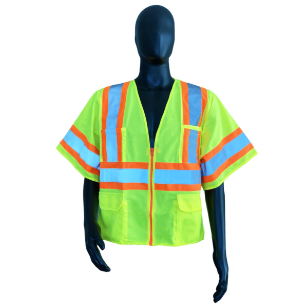 Safety Vests Class III Lime Green, Solid Front/Back, 5 Pockets, Zipper Front [size: S-9X]