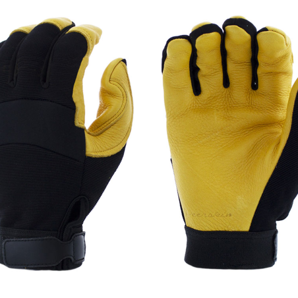 Gloves Deer Grain Leather Mechanics Glove, Black Spandex Back, Velcro Closure [size: XS-XXL]