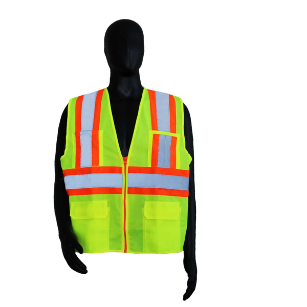 Safety Vests Class II Lime Green Polyester, Solid Front/Back, 5 Pockets & Zipper Front [size: S-8X]
