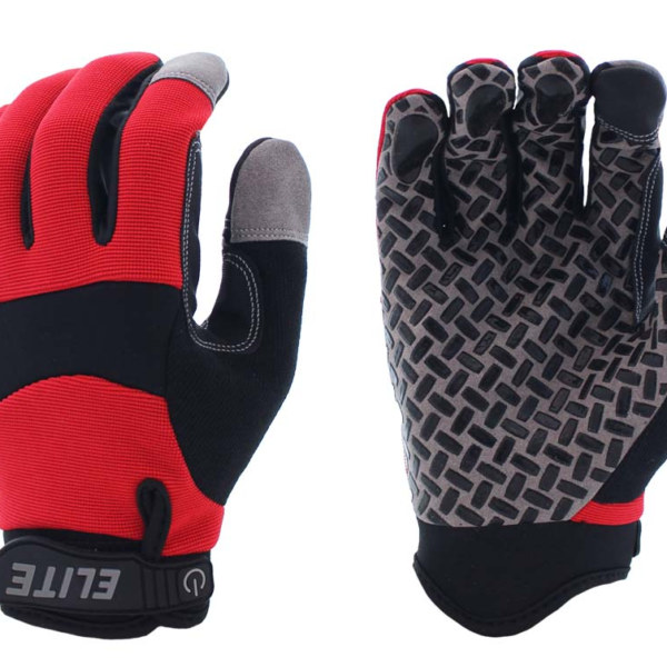 Gloves Red Elite Grip Gloves, No-Slip Grip, Spandex Back, Velcro [S-XXL]