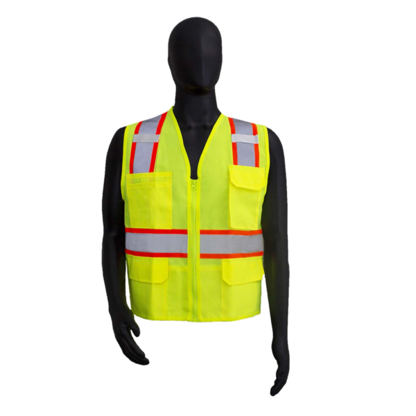 Safety Vests Class II Lime Green Polyester, Solid Front, Mesh Back, 4 Pockets & Zipper Front [size: S-5X]