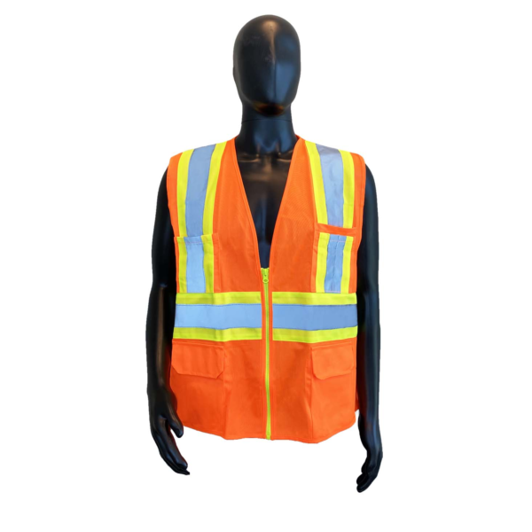 Safety Vests Class II Orange Polyester, Solid Front/Back, 5 Pockets & Zipper Front [size: S-8X]