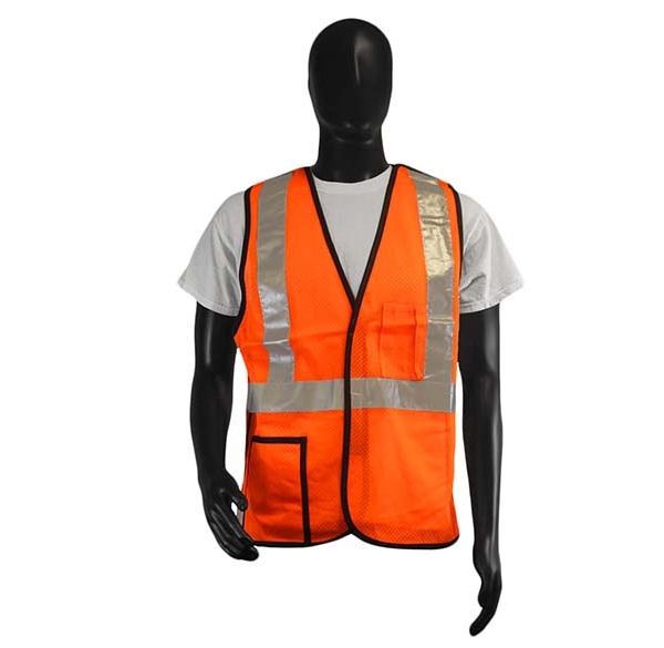 Safety Vests Class II Orange Polyester, Mesh Front/Back, 2 Pockets, Tear Away Design & Velcro Front [size: M-3X]