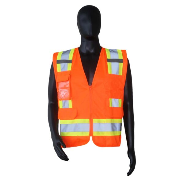 Safety Vests Class II Orange Polyester, Solid Front/Mesh Back, 8 Pockets & Zipper Front [size: S-5X]