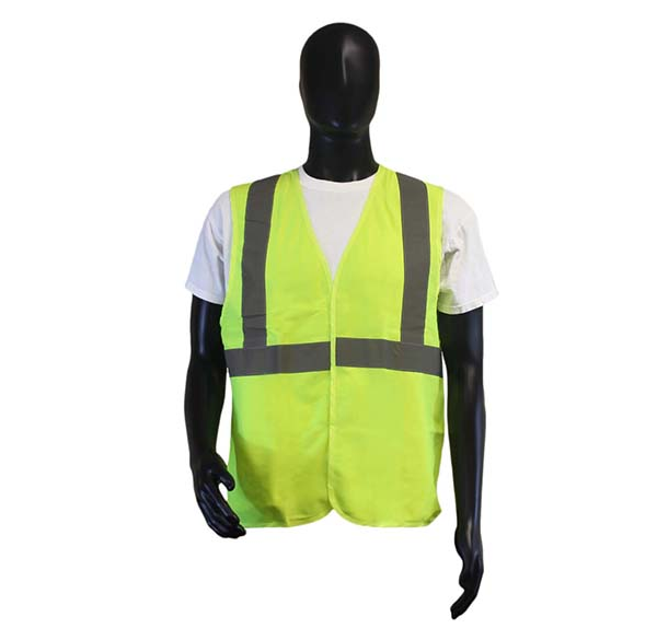 Safety Vests Class II Lime Green Polyester, Solid Front/Back, No Pockets, Velcro Front [size: S-6X]