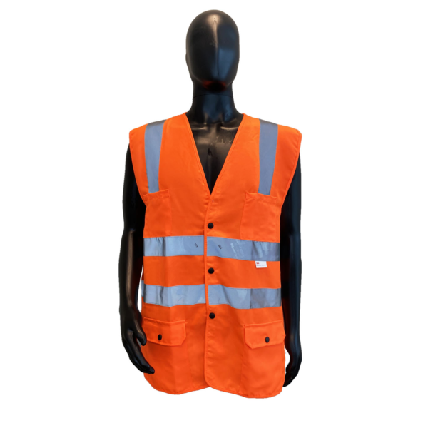 Safety Vests Class II Orange Polyester, Mesh Back, 4 Pockets & Button Front [size: M-5X]
