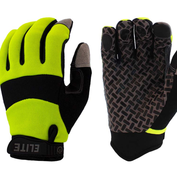 Gloves Hi-Viz Green Elite Grip Gloves, No-Slip Grip, Spandex Back, Velcro [S-XXL]