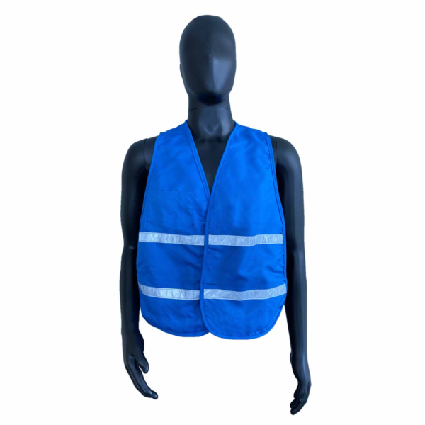 Safety Vests Class I Blue Polyester, 2 Horizontal Reflective Stripes, Elastic Sides & Velcro Front [Regular & Jumbo]