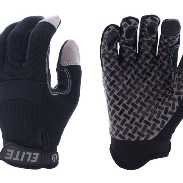 Gloves Black Elite Grip Gloves, No-Slip Grip, Spandex Back, Velcro [S-XXL]