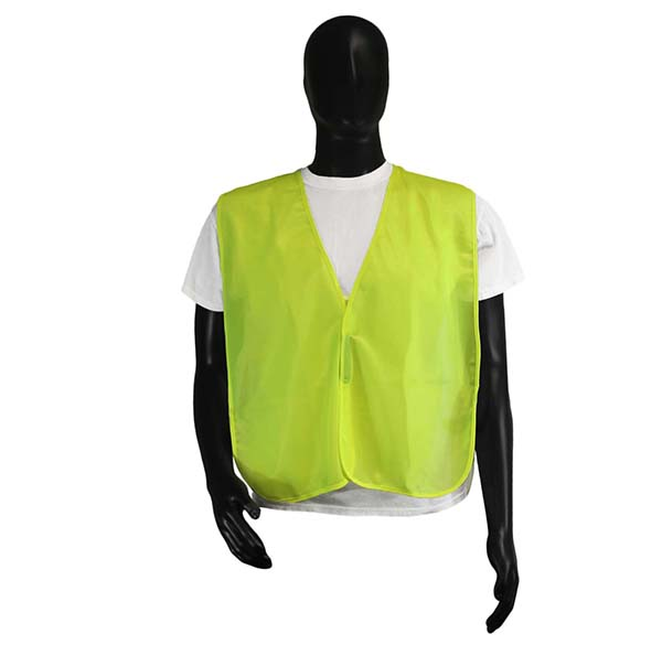 Safety Vests Lime Green Polyester, Elastic Sides & Velcro Front