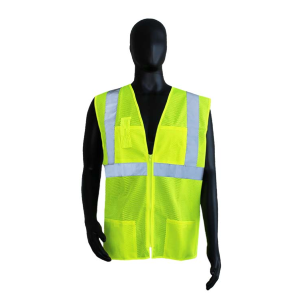Safety Vests Class II Lime Green Polyester, Mesh Front/Back, 4 Pockets & Zipper Front [size: M-5X]