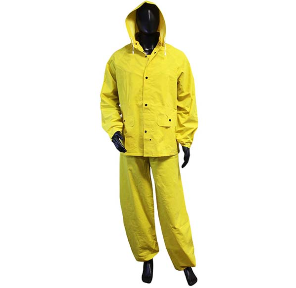 Rainwear Wear Yellow 3 pc PVC on Polyester Rain Suit, .35 mm [size: S-2X]