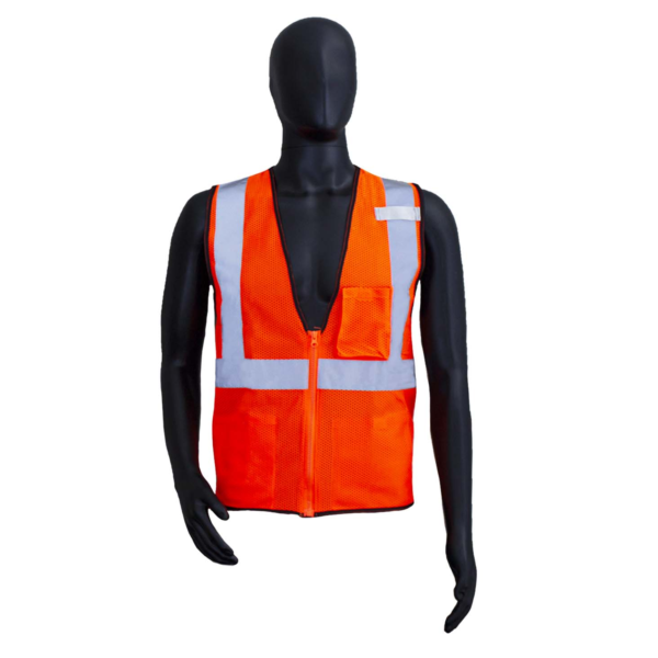 Safety Vests Class II Orange Polyester, Mesh Front/Back, 3 Pockets & Zipper Front [size: S-5X]