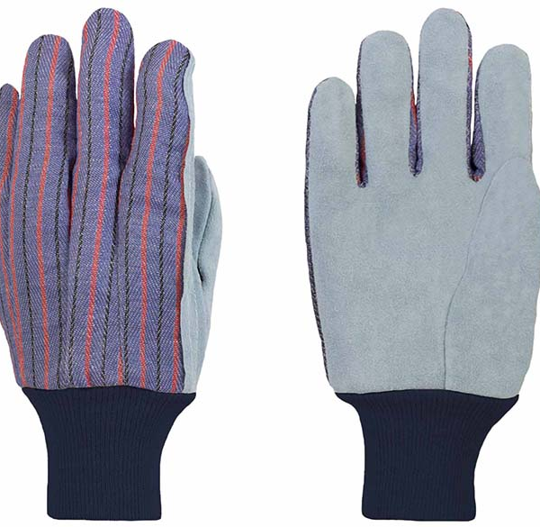 Select Shoulder Leather, Blue Fabric with Red & Black Stripes