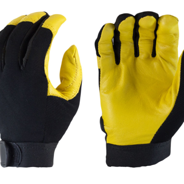 Gloves Yellow Leather Mechanics Gloves, Spandex Back, Velcro [size: S-XXL]