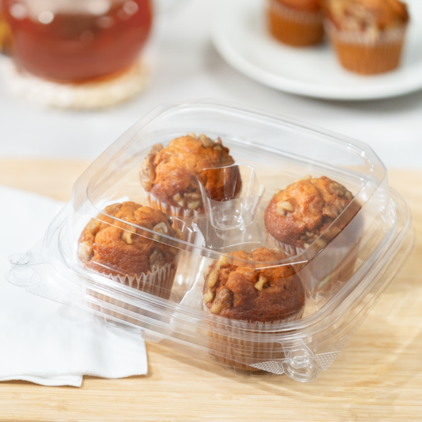 [150 ct] PET Tamper Resistant Muffin Container, 4-Compartment