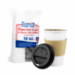 [250 sets] 16 oz White Paper Coffee Cups with Black PP Sipper Lids & Cup Jackets - Image 8