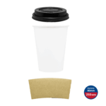 [250 sets] 16 oz White Paper Coffee Cups with Black PP Sipper Lids & Cup Jackets - Image 4