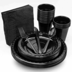 [25 sets] Black Party Dinnerware Set | Plate, Cup, Fork, Knife, Spoon, Napkin - Image 4