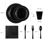 [25 sets] Black Party Dinnerware Set | Plate, Cup, Fork, Knife, Spoon, Napkin - Image 7