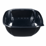 [50 ct] 160 oz Square Disposable Salad Bowls | PET | Black - Image 2