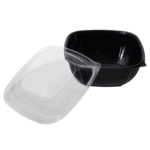 [50 ct] 160 oz Square Disposable Salad Bowls | PET | Black - Image 3