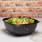 [50 ct] 160 oz Square Disposable Salad Bowls | PET | Black - Image 7