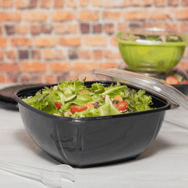 [50 ct] 160 oz Square Disposable Salad Bowls | PET | Black