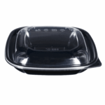 [300 ct] 24 oz Square Disposable Salad Bowl Lids | PET | Black - Image 7