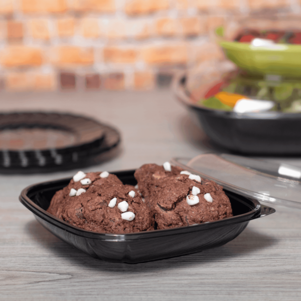 [300 ct] 24 oz Square Disposable Salad Bowl Lids | PET | Black