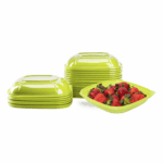 [300 ct] 24 oz Square Disposable Salad Bowl Lids | PET | Green - Image 4