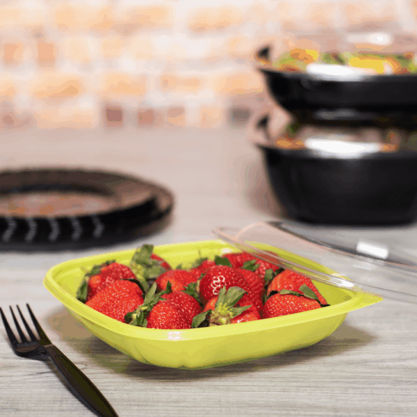 [300 ct] 24 oz Square Disposable Salad Bowl Lids | PET | Green