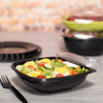 [300 ct] 32 oz Square Disposable Salad Bowl Lids | PET | Black