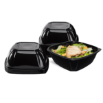 [300 ct] 48 oz Square Disposable Salad Bowl Lids | PET | Black - Image 9