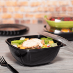 [300 ct] 48 oz Square Disposable Salad Bowl Lids | PET | Black