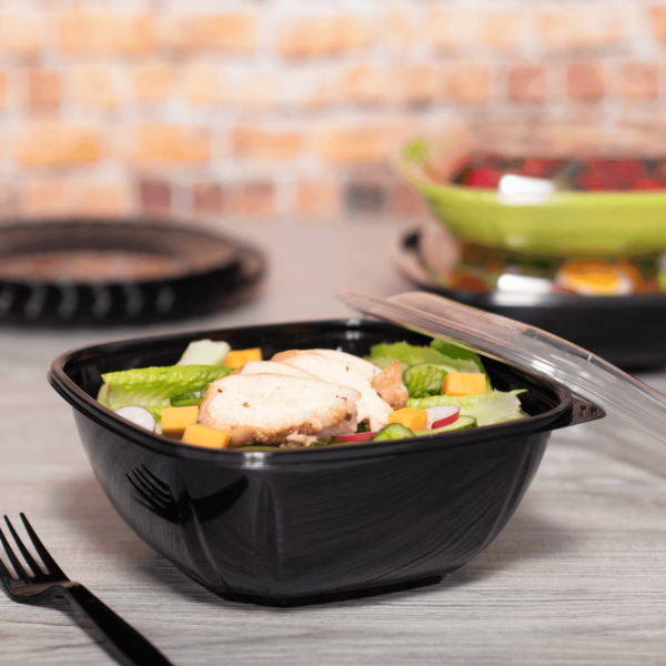 [300 ct] 48 oz Square Disposable Salad Bowl Lids | PET | Black
