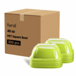 [300 ct] 48 oz Square Disposable Salad Bowl Lids | PET | Green - Image 3