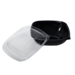[150 ct] 64 oz Square Disposable Salad Bowl Lids | PET | Black - Image 5