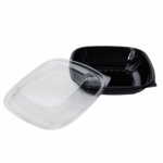 [50 ct] 80 oz Square Disposable Salad Bowls | PET | Black - Image 8