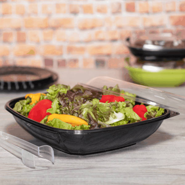 [50 ct] 80 oz Square Disposable Salad Bowls | PET | Black