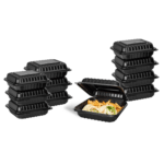 [250 ct] 8''x 8'' Hinged Food Containers | PP | Black - Image 9