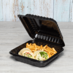 [250 ct] 8''x 8'' Hinged Food Containers | PP | Black - Image 3