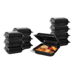[250 ct] 8" x 8" 3-Compartment Hinged Food Containers | Black | PP - Image 9