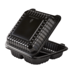 [250 ct] 8" x 8" 3-Compartment Hinged Food Containers | Black | PP - Image 7