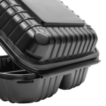 [250 ct] 8" x 8" 3-Compartment Hinged Food Containers | Black | PP - Image 5